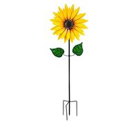 WINBST Éolienne à tournesol en métal, moulin à vent de jardin à double couche, tiges de tournesol jaunes pour décoration de cour, dissuasion des oiseaux, piquets décoratifs de jardin