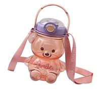 WINBST Gourde pour enfant - Motif ours kawaii - Avec paille et dragonne - Bandoulière réglable - 1400 ml - Pour les voyages en plein air