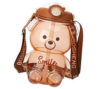 WINBST Gourde pour enfant - Motif ours kawaii - Bouteille d'eau mignonne avec paille et dragonne - Bandoulière réglable - 1400 ml - Pour les voyages en plein air