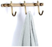 WINCASE Antique Brass Towel Hook Rack, Brushed Wall Hooks with 3 Hooks - Rustic Bath Coat Hook Holders