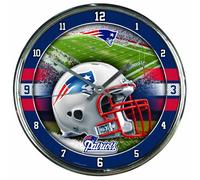 Wincraft Horloge murale de football américain en chrome, 2791348, New England Patriots, 17"x16"