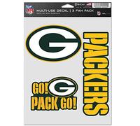 WinCraft NFL Green Bay Packers Lot de 3 autocollants multi-usages pour éventail Couleurs de l'équipe Taille unique