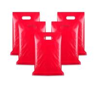 WINCUR Lot de 50 petits sacs en plastique avec poignée découpée, réutilisables et épais avec poignée pour fête d'anniversaire, festival (rouge, 20 x 28 cm)