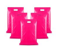 WINCUR Lot de 50 petits sacs en plastique avec poignée découpée, réutilisables et épais avec poignée pour fête d'anniversaire, festival (magenta, 25 x 35 cm)