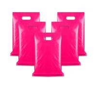 WINCUR Lot de 50 petits sacs en plastique avec poignée découpée, réutilisables et épais avec poignée pour fête d'anniversaire, festival (magenta, 20 x 28 cm)