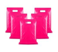WINCUR Lot de 500 petits sacs en plastique avec poignée découpée, réutilisables et épais avec poignée pour fête d'anniversaire, festival (magenta, 15 x 20 cm)