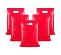 WINCUR Lot de 500 petits sacs en plastique avec poignée découpée, réutilisables et épais avec poignée pour fête d'anniversaire, festival (rouge, 15 x 20 cm)