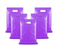 WINCUR Lot de 500 petits sacs en plastique avec poignée découpée, réutilisables et épais avec poignée pour fête d'anniversaire, festival (violet, 15 x 20 cm)