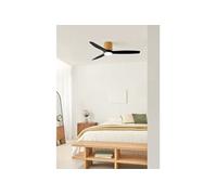 WIND CALM CUSTOM WOVEN - Ventilateur De Plafond Silencieux 40W Ø132 Cm En Bois 100 % Avec Lumière LED Télécommande & M (Ø132cm) (pièces 10m²-25m²) & Noir & Éclairage Principal & Corde Ocre