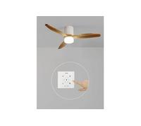 CREATE / WINDCALM LINE/Ventilateur de plafond blanc avec lumière, contrôleur mural et télécommande, pales bois naturel lignes verticales / 40W, Ø132 cm, 3 températures,fonction été-hiver
