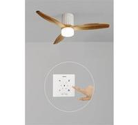 CREATE / WINDCALM LINE/Ventilateur de plafond blanc avec lumière, contrôleur mural et télécommande, pales bois naturel lignes verticales / 40W, Ø132 cm, 3 températures,fonction été-hiver