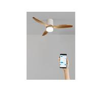 CREATE / WINDCALM LINE/Ventilateur de plafond blanc avec lumière, Wifi et télécommande, pales bois naturel lignes horizontales / 40W, Ø132 cm, 3 températures de lumière, fonction été-hiver