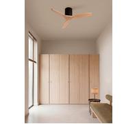 WIND CALM NATURAL WOOD - Ventilateur De Plafond 40W Silencieux 100% Bois Sans Lumière & Télécommande & S (Ø112cm) (pièces ≤10m²) & Noir / Bois Clair