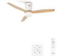 CREATE / WINDCALM NATURAL WOOD S/Ventilateur de plafond LED blanc pales bois clair contrôleur mural et télécommande / 40W, Minuteur, Ø112 cm, 3 températures LED, fonction été-hiver