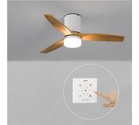 WIND CALM S - Ventilateur de plafond silencieux 40W avec pales techniques en ABS Ø112 avec eclaraige avec contrôleur mural Bois clair G