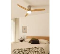 CREATE / WINDCALM M/Ventilateur de plafond ABS avec lumière et télécommande et contrôleur mural, niquel pales effet bois clair / 40W, Silencieux, Ø132 cm, 6 vitesses, minuterie, fonction été hiver