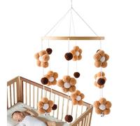 Wind Chime - Pendentif téléphone portable pour crèche et fille - Petites boules en fourrure et cloches pour les tout-petits de 0 à 12 mois - 18,5 x 7,72 pouces - Boule en fourrure de bois pour lit de