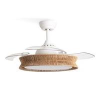 WIND CLEAR RATTAN - Ventilateur De Plafond Silencieux 40W Ø108cm Lames Rétractables Avec Éclairage LED De 36W WIFI + Télécommande