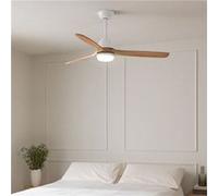 CREATE / WINDCUP/Ventilateur de plafond avec lumière et télécommande, blanc lames bois naturel / 40W, Silencieux, Ø132 cm, 6 vitesses, minuterie, été-hiver, double hauteur, moteur DC