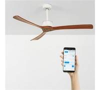 CREATE / WINDLARGE/Ventilateur de plafond avec télécommande et Wifi, blanc pales bois foncé / 40W, silencieux, Ø152 cm, 6 vitesses, minuterie, 2 hauteurs, moteur DC, fonction été-hiver