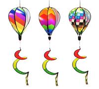Wind Spinner - Hanging Wind Twister - 3x Rainbow Hot Air Balloon WindSpinners - Twisted Outdoor Yard Lawn Garden Decorations - Hanging Windsocks And Whirligigs - Colorful Pinwheel Ornaments