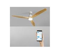 CREATE / WINDSTYLANCE NATURAL WOOD L/Ventilateur de plafond avec lumière blanc pales bois clair avec Wifi et télécommande / 40W, Silencieux, Ø152 cm, 6 vitesses, fonction été-hiver, double hauteur