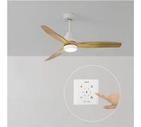 CREATE / WINDSTYLANCE NATURAL WOOD/Ventilateur de plafond avec lumière, contrôleur murale et télécommande, blanc pales en bois naturel / 40W, 6 vitesses, Ø132 cm, minuterie, été-hiver, double hauteur