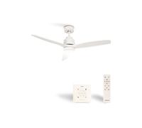 CREATE / WINDSTYLANCE NATURAL WOOD/Ventilateur de plafond avec lumière, contrôleur murale et télécommande, blanc / 40W, Silencieux, Ø132 cm, 6 vitesses, minuterie, été-hiver, double hauteur