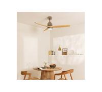 CREATE / WINDSTYLANCE NATURAL WOOD/Ventilateur de plafond avec lumière, contrôleur murale et télécommande, niquel pales bois naturel / 40W, silencieux, Ø132 cm, 6 vitesses, programmable moteur