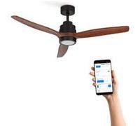 WIND STYLANCE M - Ventilateur de plafond 40W silencieux 100% bois Ø 132 cm avec eclaraige avec wifi Bois foncé G