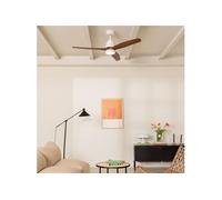 CREATE / WINDSTYLANCE NATURAL WOOD/Ventilateur de plafond avec lumière et télécommande, blanc pales en bois foncé / 40W, Silencieux, Ø132 cm, 6 vitesses, minuterie, été-hiver, double hauteur
