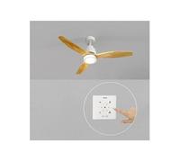 CREATE / WINDSTYLANCE S/Ventilateur de plafond avec lumière blanc pales en bois clair avec contrôleur mural et télécommande / 40W, Minuteur, Ø112 cm, 6 vitesses, fonction été-hiver, double hauteur