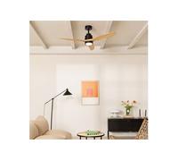 CREATE / WINDSTYLANCE/Ventilateur de plafond avec lumière, contrôleur murale et télécommand, noir pales bois naturel / 40W, silencieux, Ø132 cm, 6 vitesses, programmable, fonction été-hiver