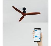 CREATE / WINDSTYLANCE/Ventilateur de plafond avec Wifi et télécommande, noir pales bois foncé / 40W, silencieux, Ø132 cm, 6 vitesses, programmable, fonction été-hiver