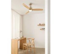 CREATE WINDSTYLANCE NATUREL WOOD S Ventilateur de plafond avec lumière nickel, pales en bois clair avec Wifi et télécommande, 40 W, silencieux, Ø112 cm, 6 vitesses, fonction été/hiver, double hauteur