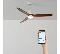 CREATE / WINDSTYLANCE DC/Ventilateur de plafond avec lumière, Wifi et télécommande, blanc pales en bois foncé / 40W, Silencieux, Ø132 cm, 6 vitesses, minuterie, été-hiver, double hauteur