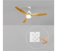 CREATE / WINDSTYLANCE S/Ventilateur de plafond avec lumière blanc pales en bois clair avec contrôleur mural et télécommande / 40W, Minuteur, Ø112 cm, 6 vitesses, fonction été-hiver, double hauteur
