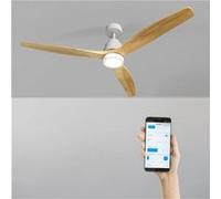 CREATE / WINDSTYLANCE L/Ventilateur de plafond avec lumière blanc pales bois clair avec Wifi et télécommande / 40W, Silencieux, Ø152 cm, 6 vitesses, minuteur, fonction été-hiver, double hauteur