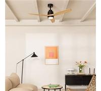CREATE / WINDSTYLANCE/Ventilateur de plafond avec lumière, contrôleur murale et télécommand, noir pales bois naturel / 40W, silencieux, Ø132 cm, 6 vitesses, programmable, fonction été-hiver