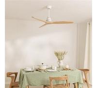 CREATE / WINDWOOD/Ventilateur de plafond blanc pales en bois naturel / 75W, silencieux, Ø132 cm, 3 vitesses, minuterie 1 à 4 heures, moteur AC, hauteur réglable