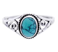WINDALF Bague bohème LUCY en argent sterling 925 vintage pour femme 9 mm, Tissu, Turquoise