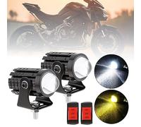 Windance 2PCS Phare à LEDs étanches pour motos avec interrupteur, projecteur jaune blanc bicolore Hi/Lo Beam pour motos, 8V - 80V 2400LM 3000K-6000K Aux Spotlight