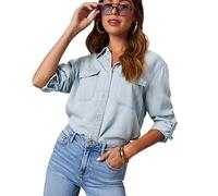 WINDEHAO 2023 Nouvelle Chemise Jean décontractée pour Femmes, Chemise à Manches Longues boutonnée à Revers lâche Chemisier Jean Occidental léger (Light Blue,M)