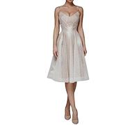 WINDEHAO 2023 Summer Women Fashion V Neck Sling A-Line Dress,Deep V Neck Party Dress,Sexy Halter U Back Evening Dress (Apricot,S)
