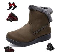 WINDEHAO Bottes de neige en fausse fourrure pour femme avec fermeture éclair, large largeur, bottes confortables pour l'extérieur, grande taille, semelle à crampons souples, bottes courtes chaudes