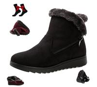 WINDEHAO Bottes de neige en fausse fourrure pour femme avec fermeture éclair, large largeur, bottes confortables pour l'extérieur, grande taille, semelle à crampons souples, bottes courtes chaudes