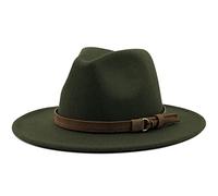 WINDEHAO Chapeau fedora unisexe ajustable à large bord avec boucle de ceinture, chapeau vintage en feutre Panama pour église et jazz (vert armée)