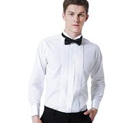 WINDEHAO Chemise française pour homme, coupe ajustée, plissée, col rabattable, chemise de soirée de mariage, smoking avec nœud papillon