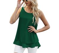 WINDEHAO Débardeur d'été sans manches en mousseline de soie pour femme, grande taille 5XL, double couche, décontracté, col rond, tunique