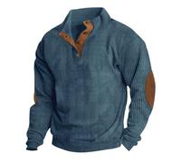 WINDEHAO Men's Outdoor Casual Stand Collar Long Sleeve Sweatshirt Casual Corduroy Polo Sweatshirt with Collar Fall Thermal Jumper (Denim Blue,L)